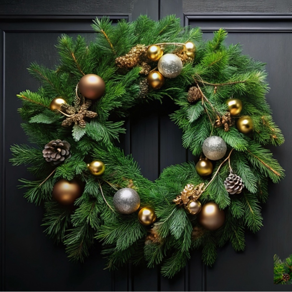 Silver and Gold Evergreen Wreath